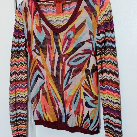 Missoni for Target Burgundy and Brown Floral Mixed Media V-neck Sweater - Picture 5 of 7